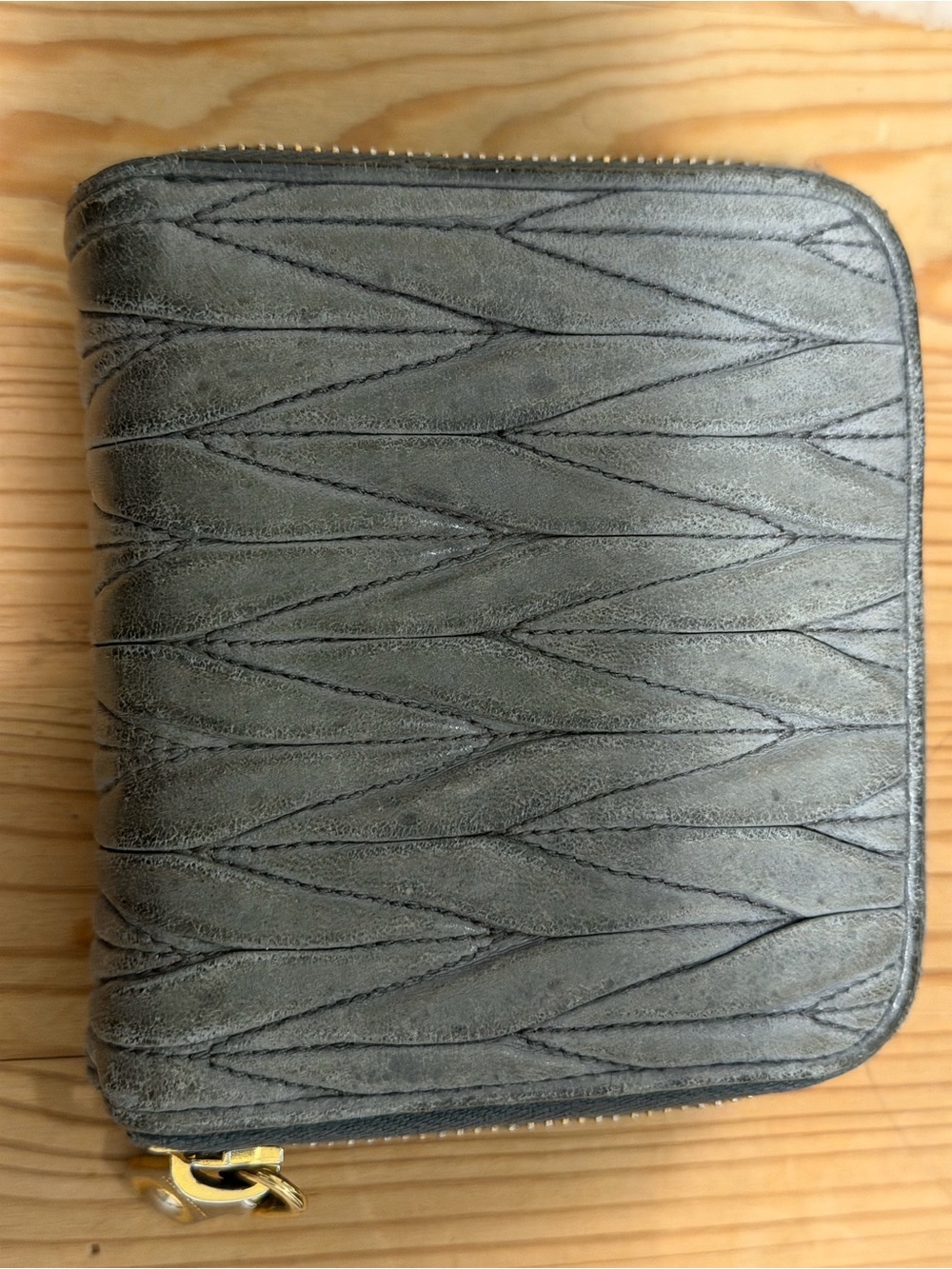 Authentic Miu Miu Matelassé Zip Around Wallet Marmo Grey w/ Receipt & Auth Card - Picture 3 of 14